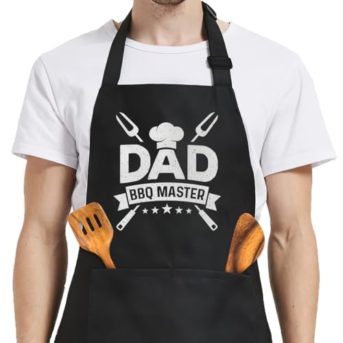 SANDJEST Funny Mens Aprons with Pockets for BBQ Grilling Cooking Grandpa Husband Apron for Birthday Christmas Father's Day - color: Dad 4