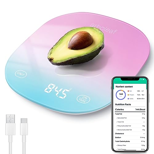 arboleaf Food Scale Rechargeable, Food Scales Digital Weight Grams and oz, Kitchen Scales Digital Weight, Smart Baking Measuring Food Scales for Kitchen Gift, Weight Loss, 0.1oz/0.5g, 22lbs/10kg | USB Rechargeable, 22lb Digital Smart Weighing with App for