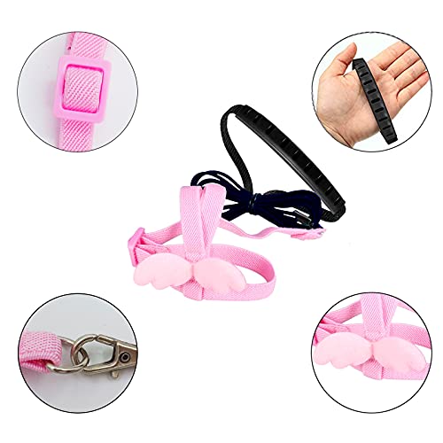 Dnoifne Parrot Harness and Leash, Adjustable Training Design Anti-Bite, Nylon Rope with Cute Wing for Parrots, Suitable for Alexandrine, Scarlet, Keck, Mini Macaw & Same Size Bird (pink) - color: pink