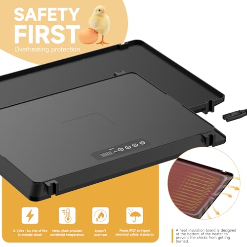 Chicken Coop Heater, 12 * 16inch Large Brooder Heater Plate for Chicks, Adjustable Height Brooder Warmer for 30-40 Baby Chicks, 5 Level Temp Adjustable Heating Plate, 75 Watt, Energy-Efficient & Safe