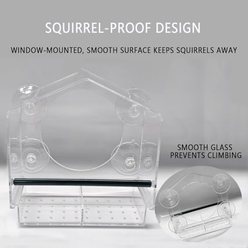 Window Bird Feeder with Strong Suction Cups （Large House） | Detachable Seed Tray (Built-in Drain Holes), Durable Acrylic Birdfeeder for Outdoor Garden, Ideal for Bird Watching Lovers - style: Large House