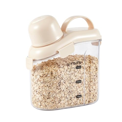 UFORU Cereal Container Storage,Rice Dispenser with Airtight Lid for Kitchen | Clear food storage container with easy pour design for rice, cereal, grains, flour, keeping pantry shelves neat and organized - color: 2L White