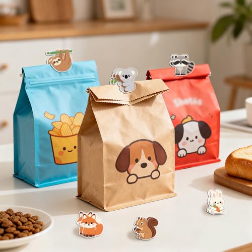 MAYJOYDIY 24Pcs 12 Styles Woodland Animal Acrylic Chip Clips Owl Hedgehog Deer Raccoon Fox Bag Sealer Sealing Closures Cute Koala Rabbit Monkey Squirrel Bag Clips for Food Storage Airtight Seal Grip - style: Animals