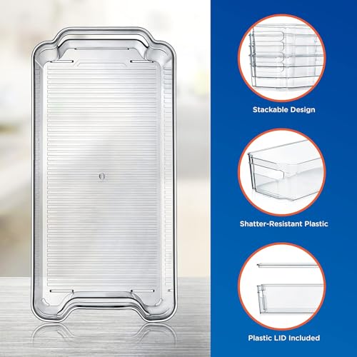 NutriChef Refrigerator Organizer Bins 6-Piece - Plastic Storage Bins with Egg Holder - For Fridge, Freezer, Kitchen, Cabinet, Countertops, Pantry - Stackable Food & Drink Containers, 14.5"x7" - Clear - style: 6-Piece