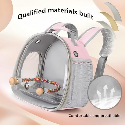 Small Bird Travel Backpack Carrier Cage, Backpack to Transport Backpack Carrier with Metal Tray Stand Perch for Parakeet Cockatiel Budgies Vet Carry Book Bag Green - color: Pink