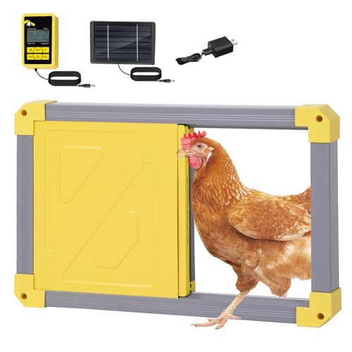 Aivituvin Automatic Chicken Coop Door Opener with Heating and Anti-Pinch Function Solar Powered Auto Chicken House Run Door（Grey） - color: Grey and yellow, size: 22.4"L x 2.0"W x 16.6"H