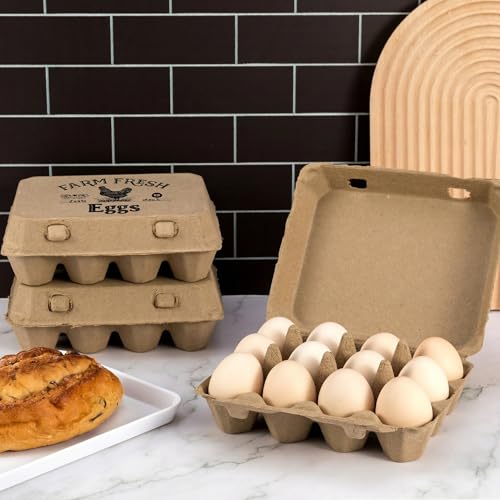 50 Pack Egg Cartons, 3x4 Style Paper Pulp Egg Trays with Printed Design, Sturdy & Reusable Egg Holder 12 Count Dozen Chicken Egg Storage Tray for Farmers, Home Use & Transport - style: 50Pcs Egg Carton with Printed