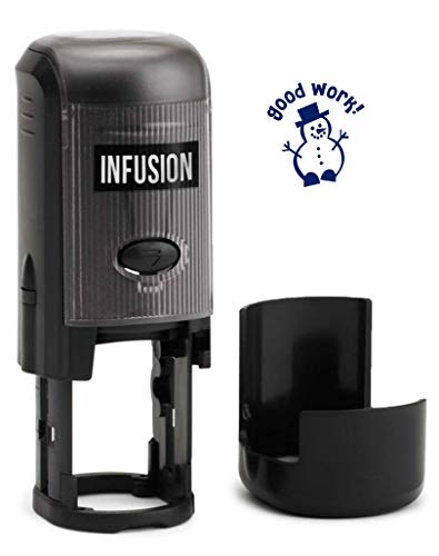 Infusion Round Teacher Stamp, Holiday, 3/4'' Self-Inking Rubber Stamp - Good Work Snowman - Navy Blue Ink - color: Good Work Snowman