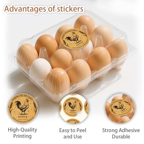 320 Pcs Farm Fresh Eggs Carton Labels, 2 Inch Round Kraft Paper Style Unwashed Eggs Labels Self-Adhesive Egg Packaging Stickers for Chicken Egg Box Container Farm Supplies - color: Kraft Paper Style