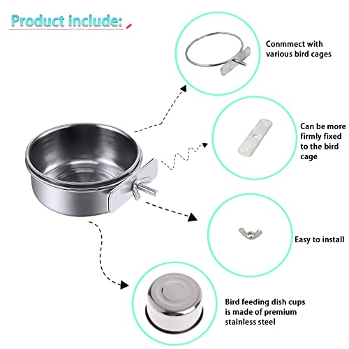 kathson Bird Feeding Dish Cups,Large Stainless Steel Parrot Food Water Bowl,Parakeet Feeder Birds Cage Ball Toys with Clamp Holder for Cockatiel Budgies Macaw Small Animal Chinchilla(7 Pcs) - size: 【L:5.5x2.0 Inches】