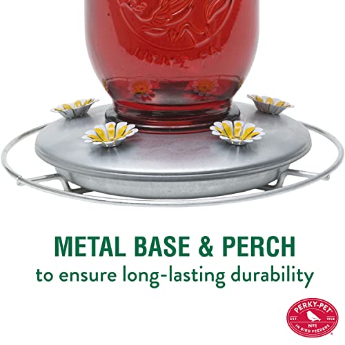 Perky-Pet Red Mason Jar Vintage Glass Hummingbird Feeder - Outdoor Garden Décor - 32-oz capacity, 786-1SR - color: Red Mason Jar