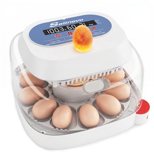 Sailnovo 12 Eggs Incubator, 4 Modes, Temp Control & Humidity Display, Blue | Built-in Candler, 360°View Window, Humidity Alarm, Dry Hatching, Easy Cleaning, Chicken Duck Quail eggs, Home Classroom Farm - color: Blue, size: 12 Eggs