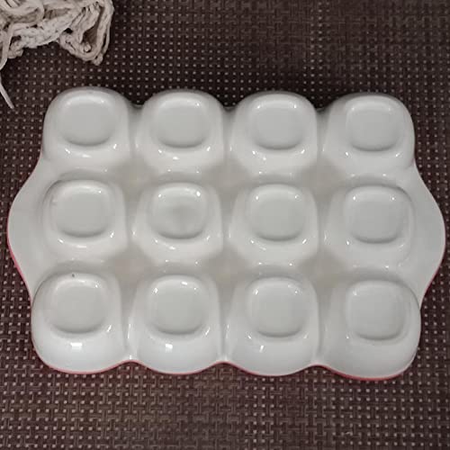 Ceramic 12 Cup Egg Tray Fresh Egg Container Egg Storage Organizer Refrigerator Egg Holder Egg Platter Tray Egg Keeper For Kitchen Decoration