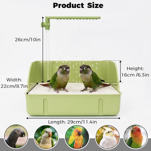 Automatic Parakeet Bird Bath with Pump & Control Valve for Tame Birds | Large Bird Shower Fountain Indoor Bathtub, Parrot Bath Tub Faucet for Pet Birds, Cockatiel, African Grey, Conure, Lovebird - color: Green with Control Valve