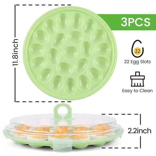 HANSGO Deviled Egg Containers with Lid, 3 PCS Deviled Egg Platter Carrier | Deviled Egg Trays with 66 Slots for Party, Home Kitchen, Easter, Thanksgiving and Other Festival, Green - color: 3 Pack Green