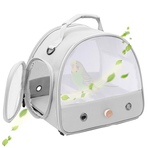 Bird Carrier, Portable Small Bird Parrot Parakeet Carrier with Standing Perch and Soft Mat, Side Access Window Collapsible (Grey, Mesh Windows) - color: Grey