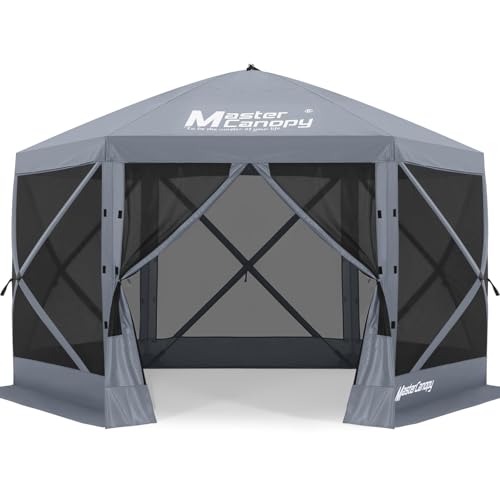 MASTERCANOPY 12x12FT Pop Up Gazebo Screen Tent - Instant Screen House with Netting, Quick Set, Outdoor Canopy Shelter with Carry Bag for Camping, Backyard & Patio (Gray) - color: Gray, size: 12x12 ft