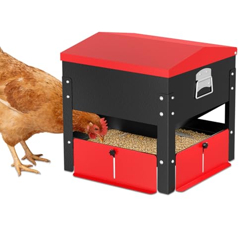 80lbs Automatic Chicken Feeder, Heavy Duty Galvanized Steel Poultry Feeder, Weatherproof & Secure-Lid for Outdoor Use, No Waste & Rodent-Proof for Chickens, Ducks, Turkeys - color: 80lbs-Red