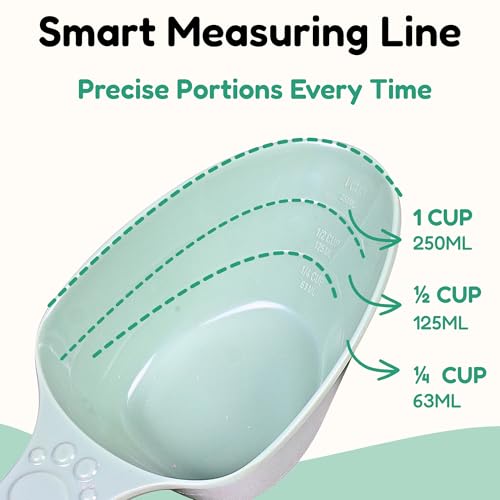 Dog Food Scoop 1 Cup, One Cup Measuring Cup, Food Grade Melamine Pet Food Measuring Scoop with 1/2&1/4 Cup Markings, Long Handle Food Scoop For Cat, Bird, Rabbit, Sturdy & Dishwasher Safe (Green) - color: Green