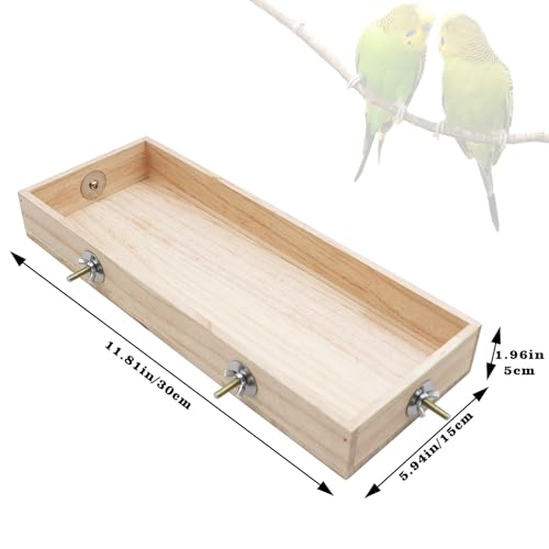 Bird Feeding Cups, Natural Wooden Parrot Perch Stand, Birds Food Dish, Parakeets Feeder Bowl, Cage Accessories for Small Animals Rat Hamster Guinea Pig Chinchillas Budgies Cockatiels Love Birds - size: 11.8 × 5.9 Inch