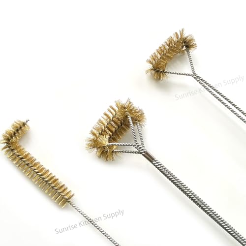 SUNRISE Fryer Brush with Long Handle (Brass, L, Single, and Double Brush) - color: Brass, size: L, Single, and Double Brush
