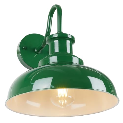 Outdoor Barn Light, Rustic Outdoor Wall Sconce, Farmhouse Exterior Wall Mount Light, Vintage Indoor Wall Lighting Fixture, Industrial Green Lantern Lamp for Porch, Garage, Patio, RZ007 GR+WH - color: Green+White, size: 01RZ007-1 PACK(Not Dusk to Dawn)