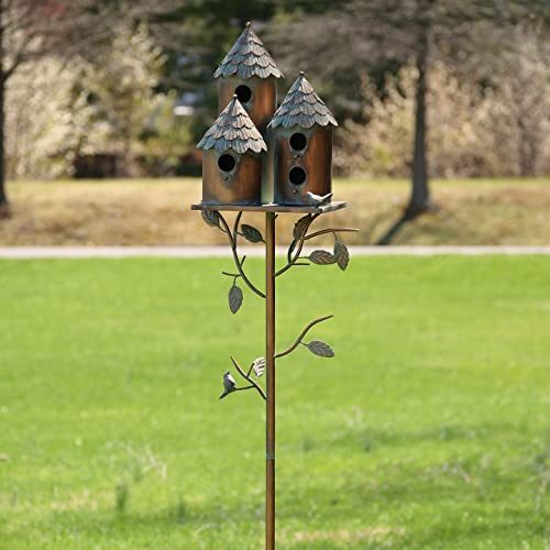 Large Copper Colored Multi-Birdhouse Stakes, Room for 4 Bird Families in Each ASIN: B09QHC67VL (Cylinders with Fence) - style: Cylinder Homes with Fence
