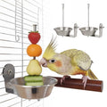 Stainless Steel Bird Cage Fruit Fork, Bird Water Feeder & Bird Bowl Set - Pet Parrot Vegetable Feeding Tool with Secure Cage Mount（2-Pack