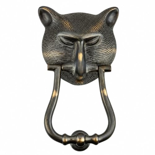 Brass Pharaoh Cat Head Front Door Knocker 8.4" H Oil Rubbed Bronze Finish Loud Entry Door Metal Knockers for Animal Cat Lovers Includes Mounting Hardware Renovators Supply Manufacturing - color: Bronze Cat head