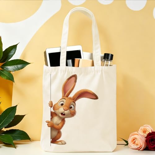 Cartoon Canvas Tote Bag, Gifts for Women Men Birthday Christmas Reusable Tote Shoulder Bag for Grocery Shopping 01 - color: Rabbit 478