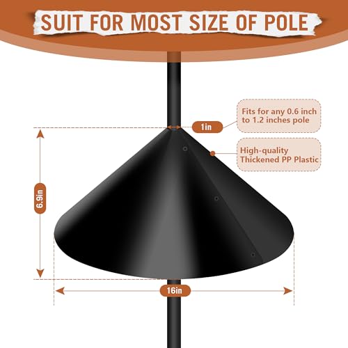 Squirrel Proof Baffle for Bird Feeder Pole, Outdoor Pole Mount Stopper & Guard,Squirrel Cone (2 Pack, Black) - style: 16IN-2pcs