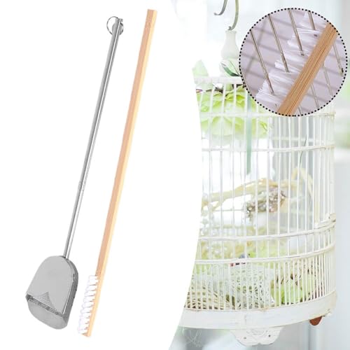 2 Pieces Bird Cage Brush Parrot Cage Cleaning Tool Set Stainless Steel Ergonomic Handle Flexible Design Suitable for Parrot Birds Home Maintenance, Silver White - color: Silver White