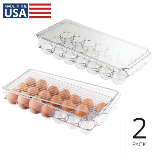 iDesign Clear Plastic Egg Holder for Fridge with Lid, 2-Pack | 21 Egg Storage Capacity, Container Organizer Bin - color: Clear, style: Pack of 2