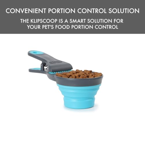 Dexas Popware for Pets Collapsible Klip Scoop, 3-in-1 Pet Food Scoop, Measuring Cup and Bag Clip, 1/2 Cup Capacity, Blue - color: Blue, size: 1/2 Cup Capacity