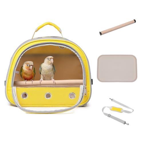 Bird Carrier,Bird Cage Parakeet Parrot Budgie Carrier Backpack for Small Birds, Travel Bird Cages with Perch, Transparent Ventilation Cockatiels, Lightweight Pet Carrier for Outdoor Use(Yellow) - color: yellow