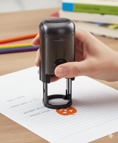 Infusion Round Teacher Stamp, Holiday, 3/4'' Self-Inking Rubber Stamp - Jack-O-Lantern - Orange Ink - color: Jack-o-lantern