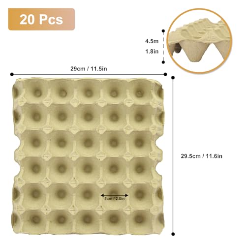 20 Flats 30-Cell Egg Crate, Sturdy and Stackable, Holds 30 Eggs, Multipurpose Use - size: 20 Pack Light gray