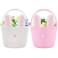 Colingmill 2 Pieces Easter Bunny Basket with Handle Woven Empty Rabbit Basket for Easter Egg Hunt Cute Candy Gifts Storage Party Favors Supplies(White, Pink) - color: White, Pink