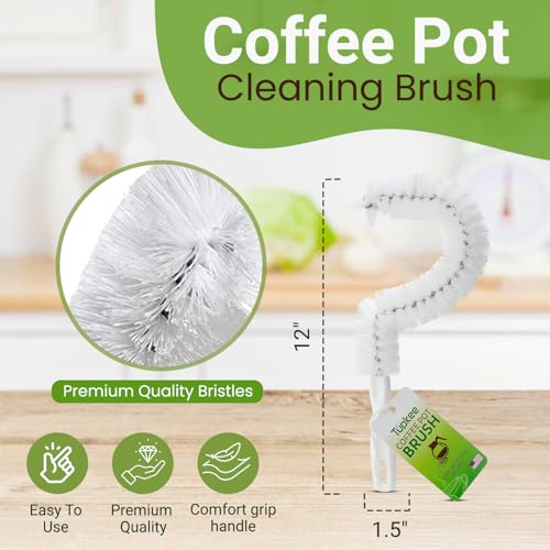Coffee Pot Cleaning Brush, Curved Non-Scratch, Long Lasting Bristles | Durable Long Lasting curved brush with non-scratch bristles for coffee pots, carafes, decanters, Ideal for office restaurants
