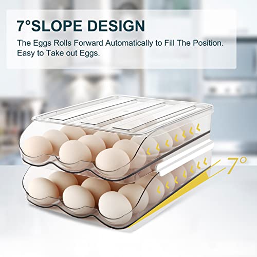 MesRosa Egg Holder for Fridge, Automatic Rolling Container Storage 18 Eggs | Clear Large Capacity Egg Organizer for Refrigerator with Lid, Stackable Dispenser, Tray & Bin, Saving Space -1 Layer - size: 1 Layers Holder 18 Eggs