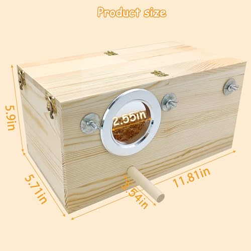 PINVNBY Large Natural Wood Parakeet Nesting Box Budgie Breeding Box Acrylic Bird Nest for Cage Transparent Panoramic for Birds, Parrots, Cockatiels, Lovebirds, Canaries (L: 11.8 x 5.7 x 5.9 inch) - size: L: 11.8 x 5.7 x 5.9 inch