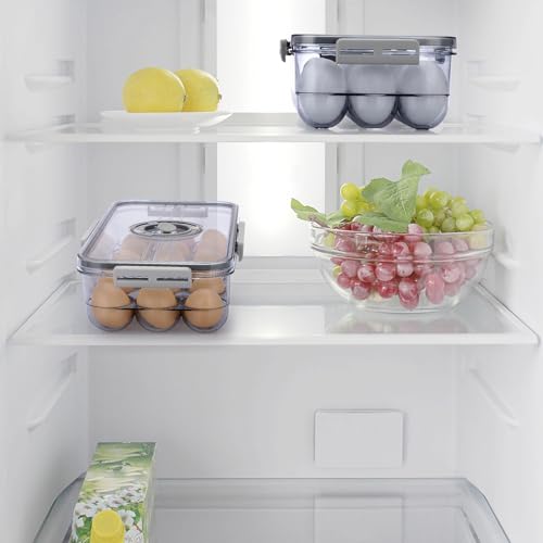 BTSKY Premium Plastic Egg Holder for Fridge - 18 Count Egg Container for Refrigerator, Egg Organizer, Plastic Egg Storage Box with Time Reminer and Lid- Reusable Egg Carton Tray Stackable - size: Small-hold 18 eggs