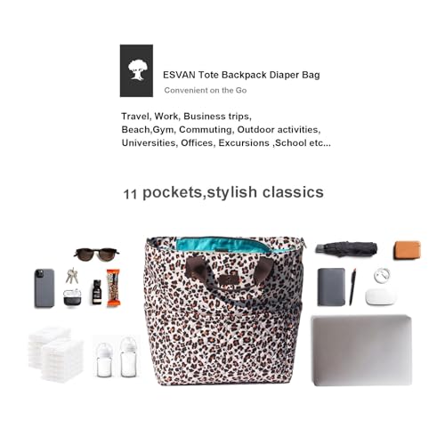 Diaper Tote Bag Totepack Backpack Crossbody Bag 3 in 1 for Women Laptop Backpack Multifunctional with Insulated Pockets - color: D Leopard Print