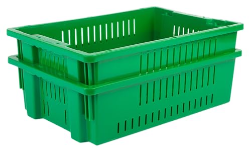 Hudson Exchange 20 x 13 x 5.6" (4 Pack, 4.5 Gallon) Agricultural Nest and Stack Vented Crate Handled Storage Container Tote, Green - color: Green