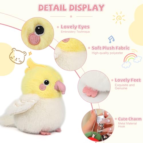 4.7 inches Cockatiel Plush Realistic Yellow Bird Stuffed Animal Cute Plush Toy Bird Bag Pendant Christmas Birthday Valentine's Day Gift for Friends Kids - color: Cockatiel