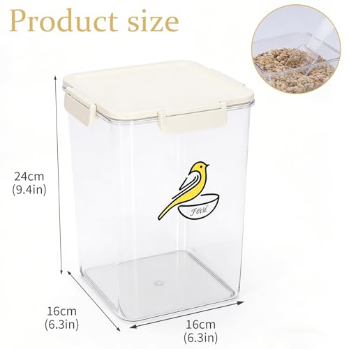 4.8Qt Bird Seed Storage Container,Airtight Bird Food Container | Pet Food Container with Four-Sided Snap Lock,Clear Plastic Wild Bird Seed Dispenser,Airtight Storing Sunflower Seed|BPA Free