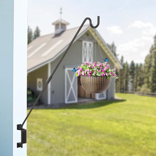 AILIN YELOKIE 32" 360° Swivel Deck Hook - Heavy Duty Solid Steel Plant Hanger, 12-Directional Adjustable Wall Bracket for Bird Feeders/Pole, Outdoor Plants & Wind Chimes, Black (2-Pack) - size: 32in-1