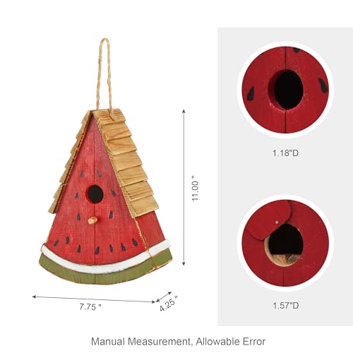 Glitzhome Bird House for Outside, Hanging Birdhouse for Outdoors, 11" H Watermelon Handmade Distressed Solid Wood Bird Houses Garden Decorative Birdhouses for Hummingbird,Sparrow,Wren Finch - color: 11"H Watermelon