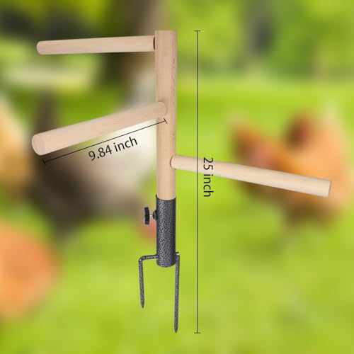 Kalekey Chicken Perch Toy for Coop, Chicken Perch Stand Wooden with Metal Ground Plug, Roosting Bar for Chicken Coop Toys, Suitable for Poultry Rooster Chicks Bird Parrot