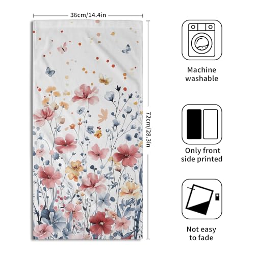 Watercolor Flowers Hand Towels, 14x28 Inch Pink Blue Floral Butterfly Botanical Absorbent Soft Dish Washing Cloth Face Tea Towels for Kitchen Bathroom Gym Hotel Spa Decor - color: Pink Blue Flowers